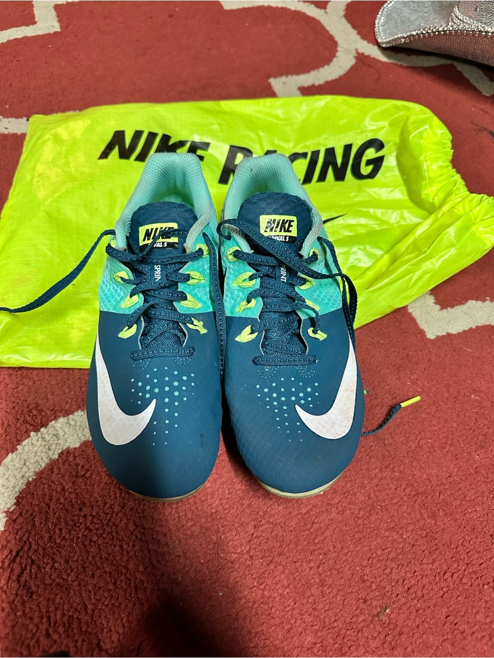 Nike Zoom Rival S Sprint Track Spikes Teal Blue Volt Size 8